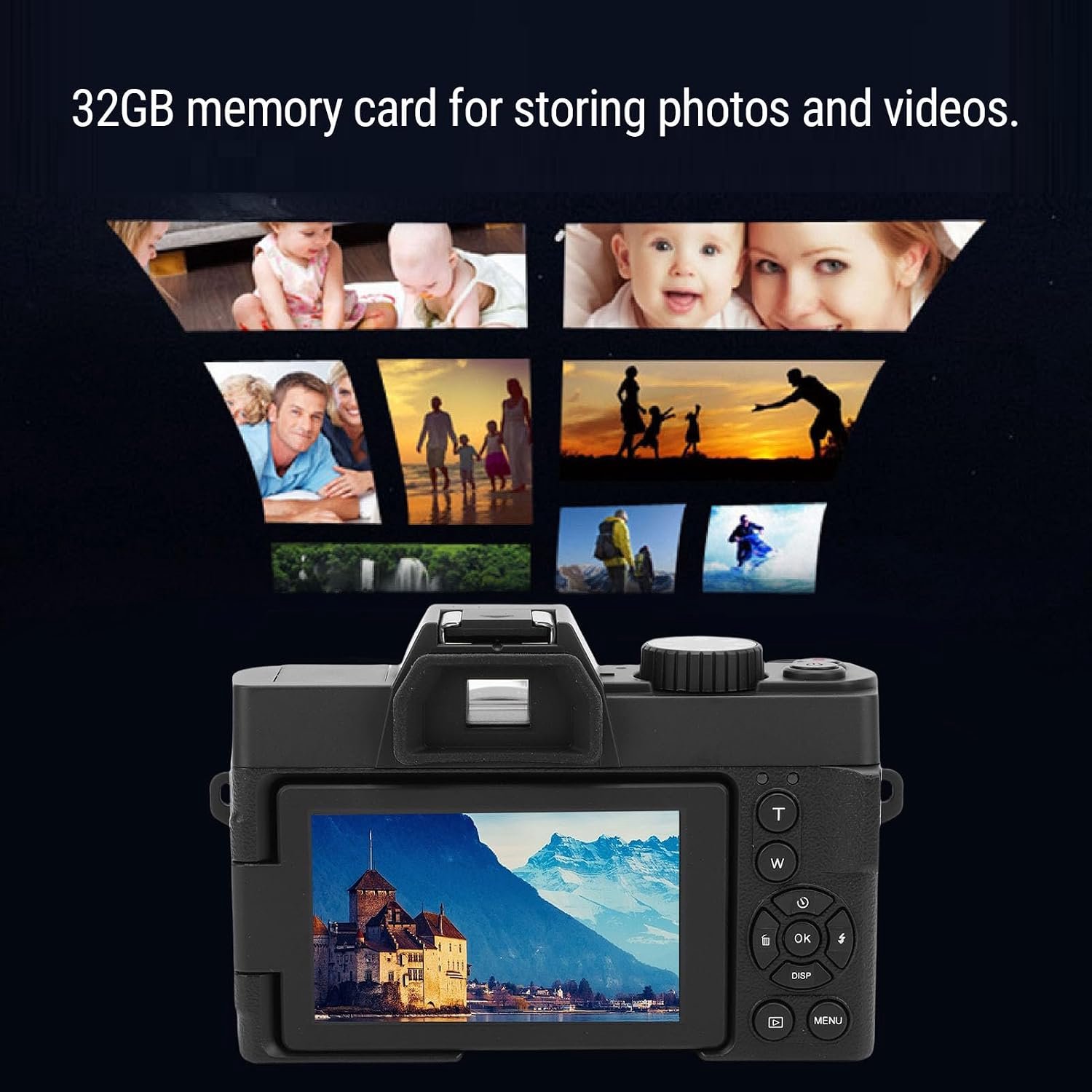 Denash 48MP Spiegelloze Camera 4K 16X Zoom Reiscamera met 32GB Geheugenkaart voor Fotografie Filmen