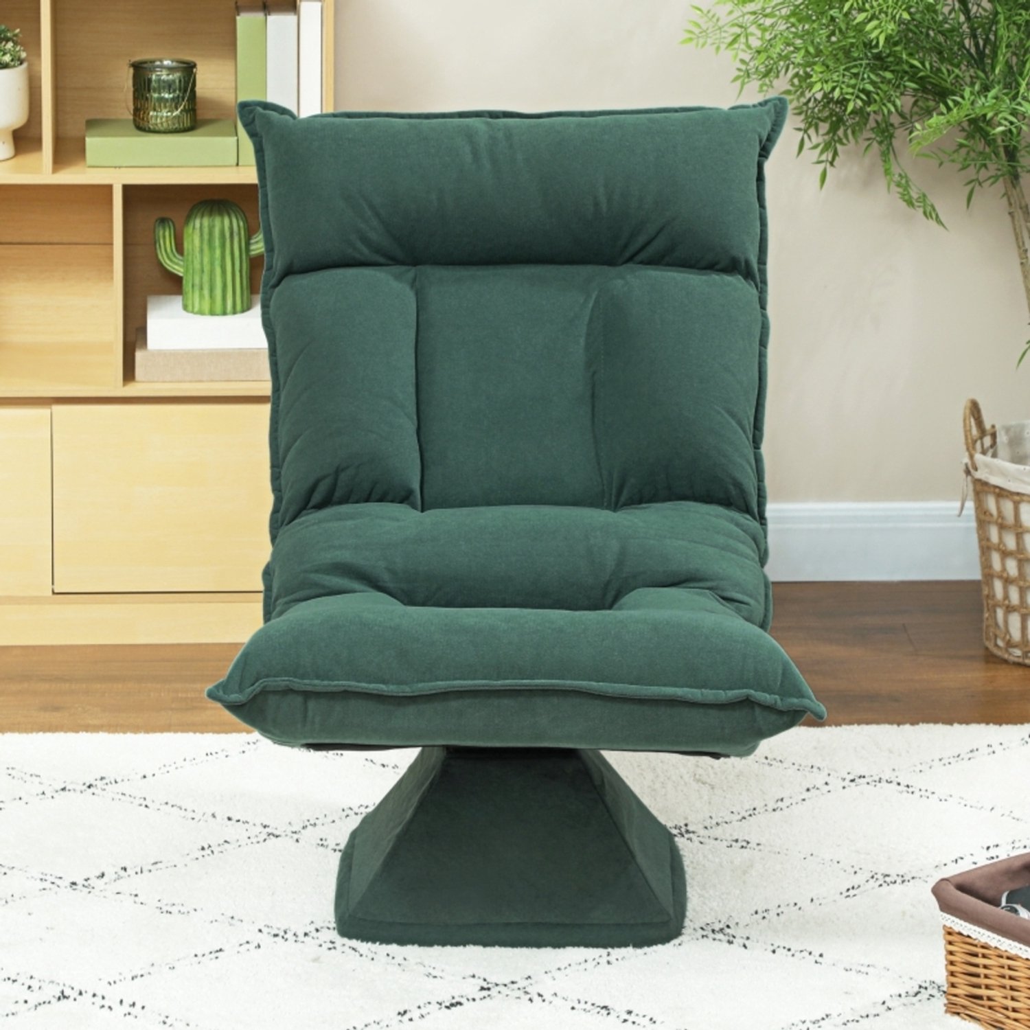 DESMIU Fauteuil 70x62x95 cm - Draaibaar Met Vijf Standen Verstelbare Rugleuning - Voor Lezen Gamen En Woonkamer - Polyester Groen
