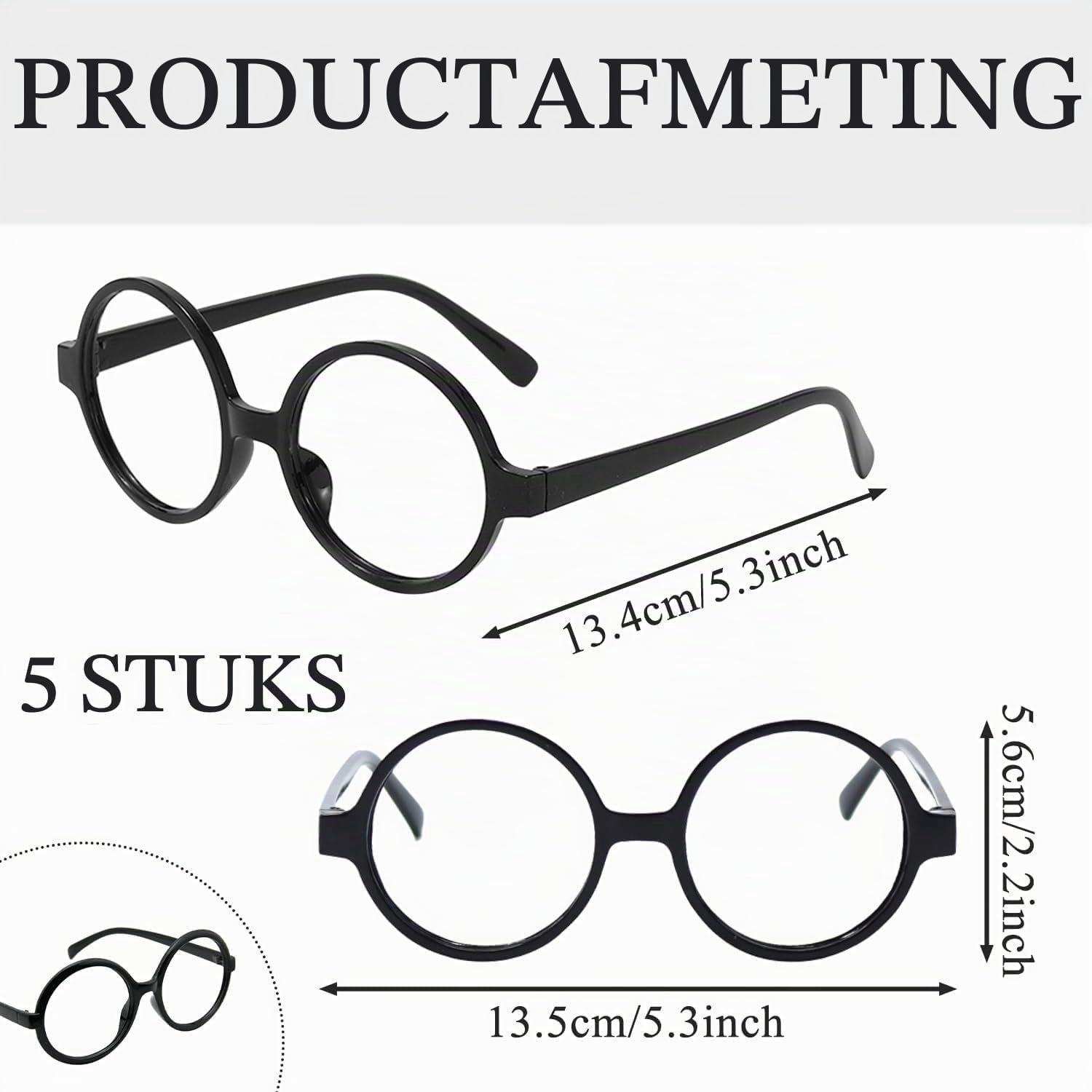 Ronde Zwarte Bril zonder Lensen - 5 Stuks - Perfect voor Halloween, Cosplay en Feestkleding voor Volwassenen en Tieners