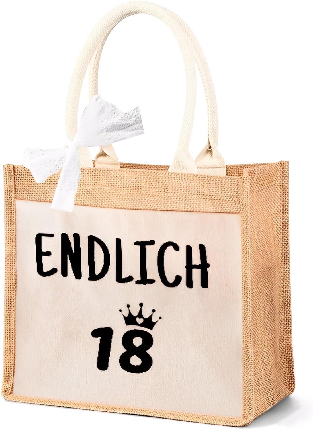 Jute Tas voor 18e Verjaardag van Meisjes - Ruime Tote Bag met 1m Lint, Duurzaam en Uniek Cadeau voor Verjaardagsfeestjes, Feestelijke Accessoires en Verjaardagscadeaus