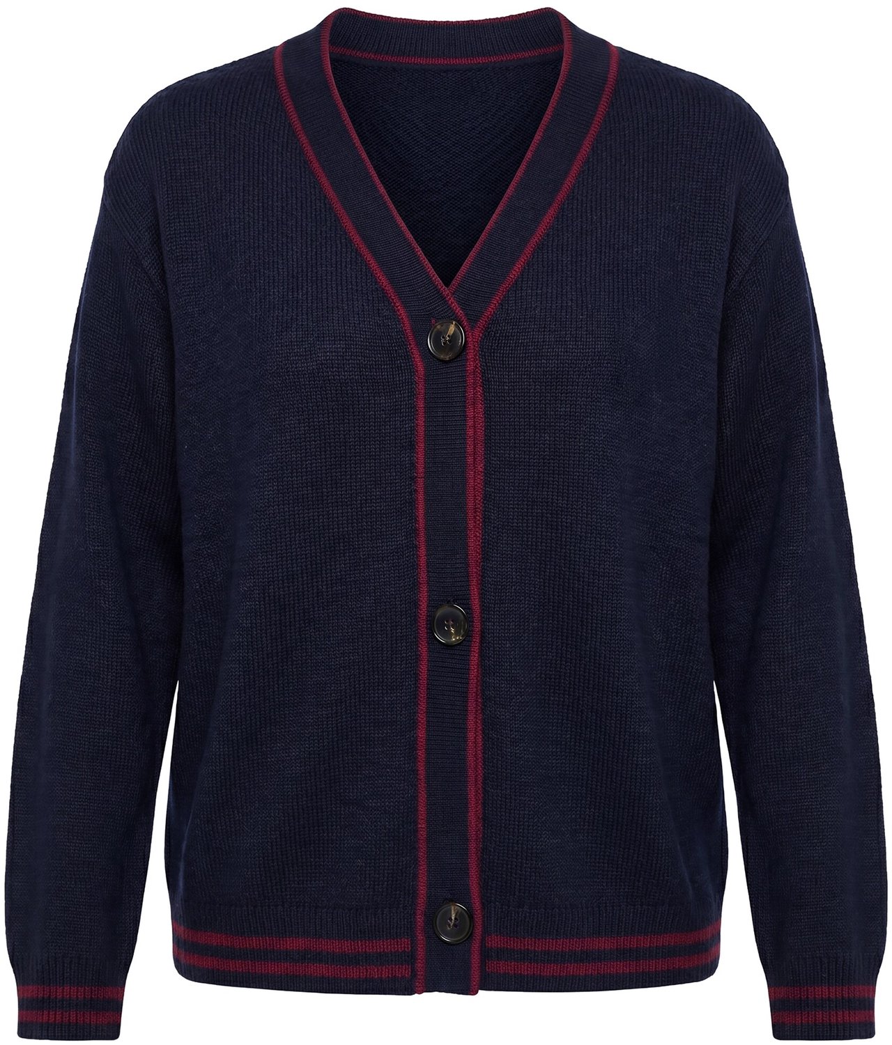 Ulla Popken - Dames - Vest gestreepte randen V-hals lange mouwen wolmix - Marine - Maat 54+