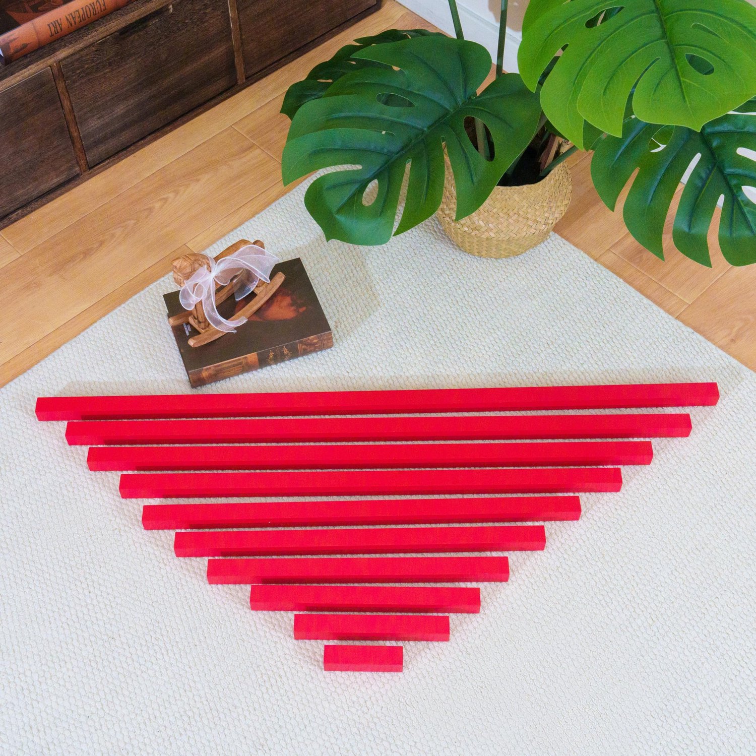 penepico Premium Montessori lange rode staven van massief beukenhout, 100 cm, sensorisch materiaal, wiskundevoorbereiding en meetgereedschap voor kind