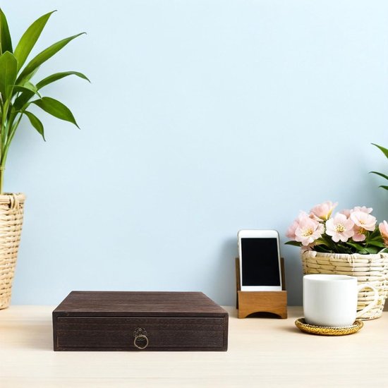 2 Stuks Rustieke Houten Opbergdoos Lade Vintage -organizer voor Kantoor Thuis Natuurlijke Massief Houten Ladebox met Privacyfunctie voor Pennen Kleine Items — afbeelding 2