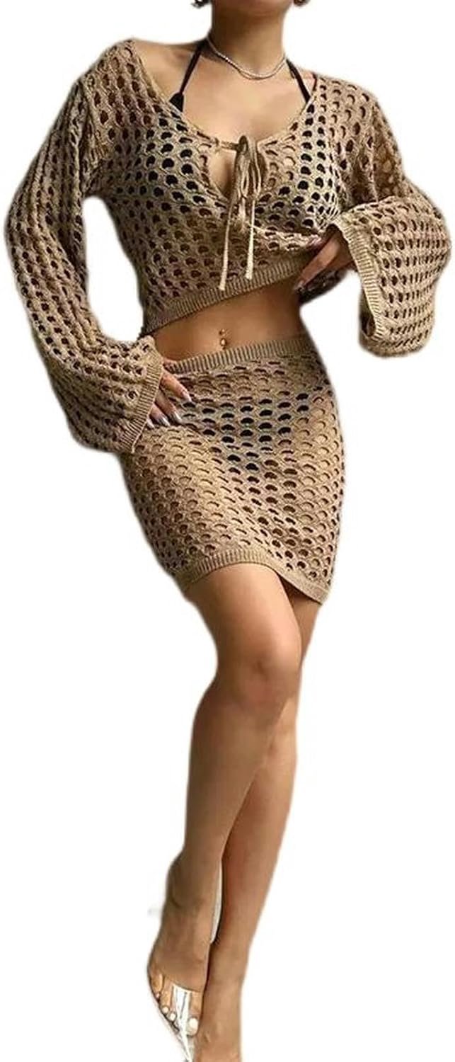 Zomer Strand Pak Vrouwen Gebreide Stand Kraag Bikini Badpak Cover Up Pak — afbeelding 2