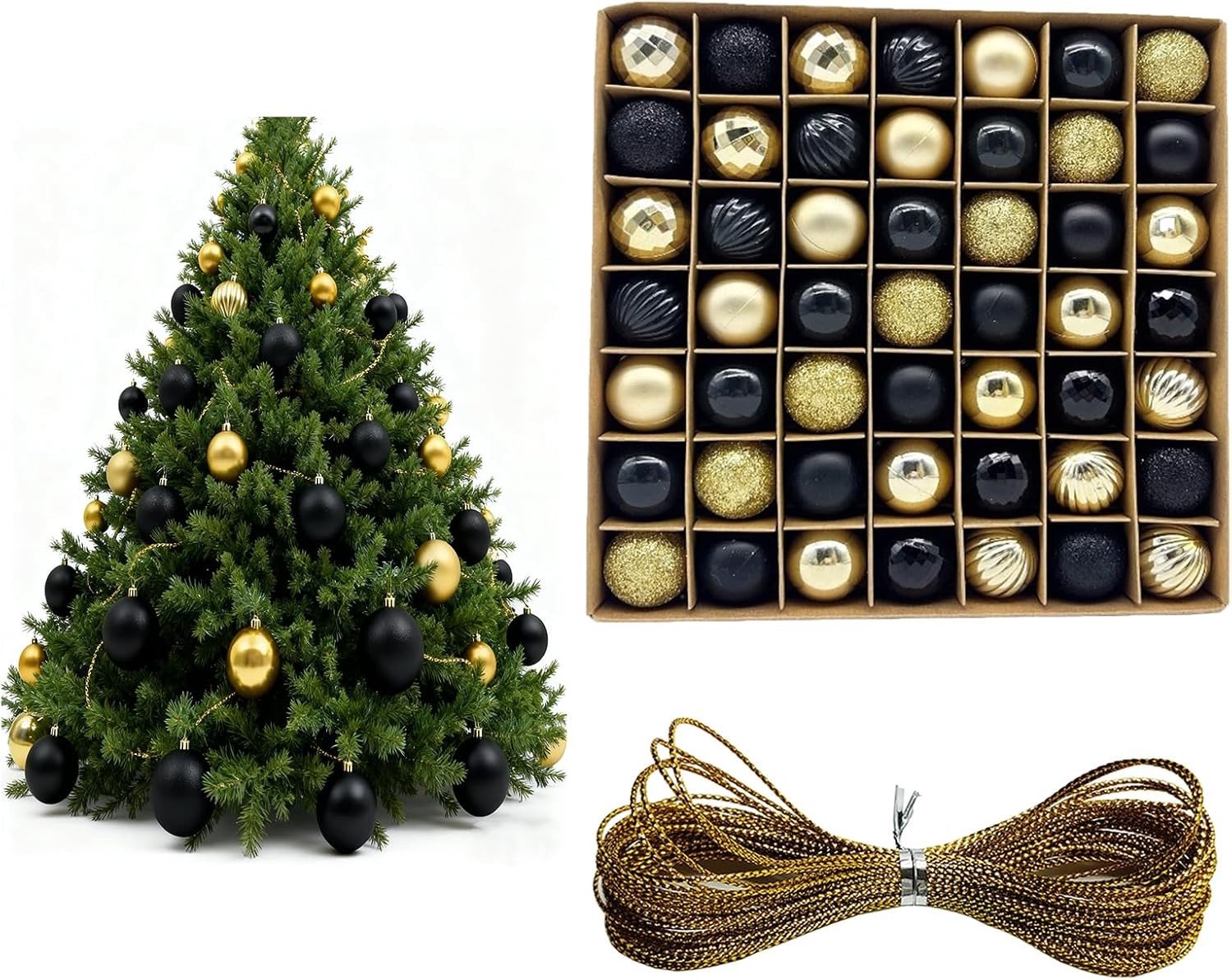 Kleine Kerstballen 3 cm - 49 Stuks - Feestelijke Decoratie voor Kerstbomen, Partijen en Winkels (Zwart/Goud)