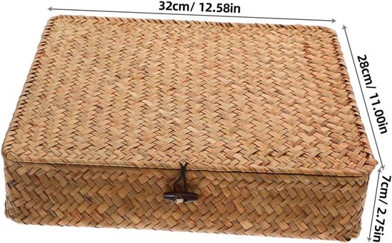 2 Stuks Geweven Opbergdoos Opbergbakken Met Deksels Opbergmanden Speelgoed Opbergbakken Decoratieve Opbergbak Zeegrasmand Met Deksel Zeegras Geweven Mand Geel Zeewier, — afbeelding 4