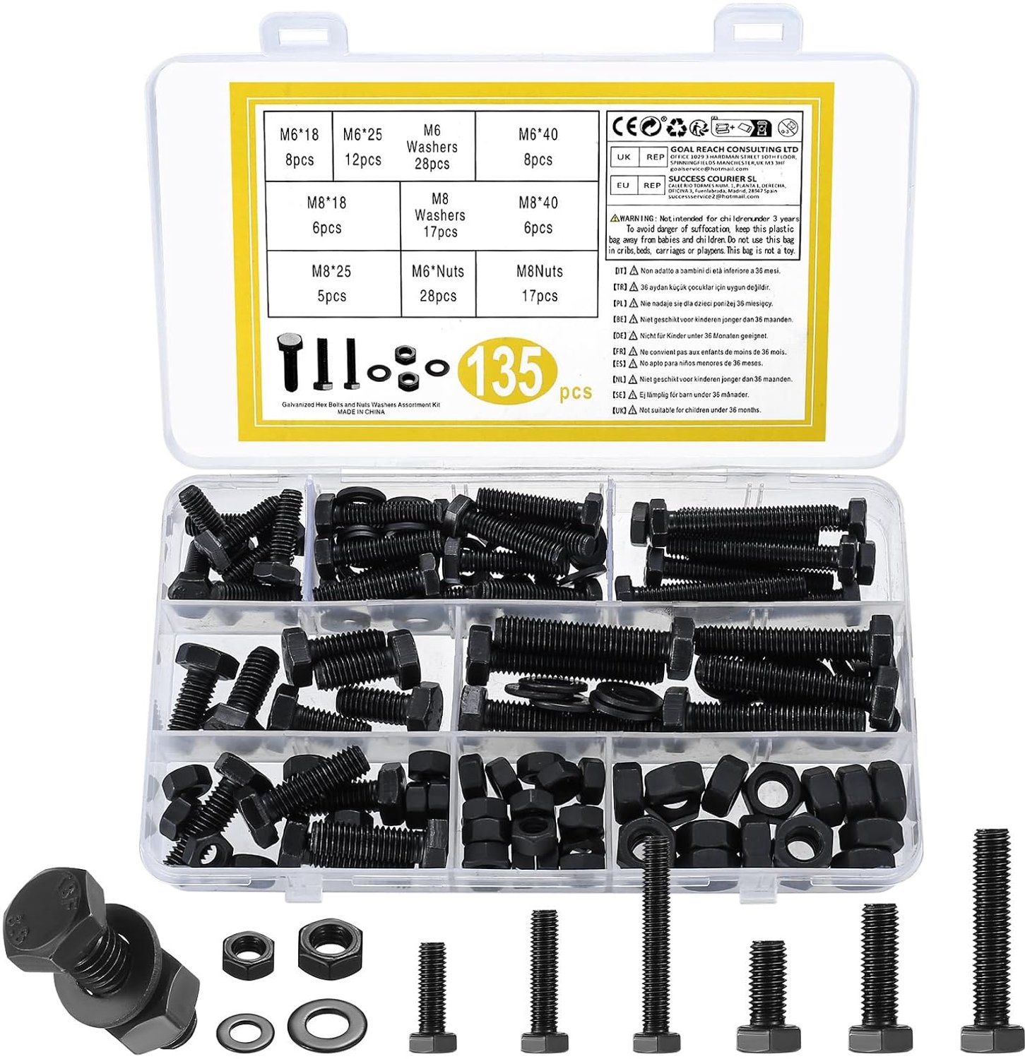 135 Pcs M6 M8 Hex Head Screws and Nuts Set Machine Screws Nuts Washers Metric Hex Screws with Nut Set and Washers - ShopVlot