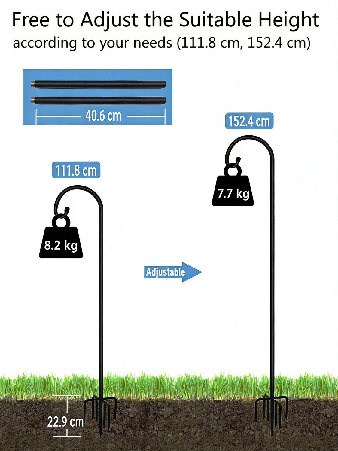Artigarden Herderstokhaken met versterkte basis met 7 punten, hangstation voor vogelvoeders, metalen verstelbare haak voor lampen, bruiloftsdecoratie,