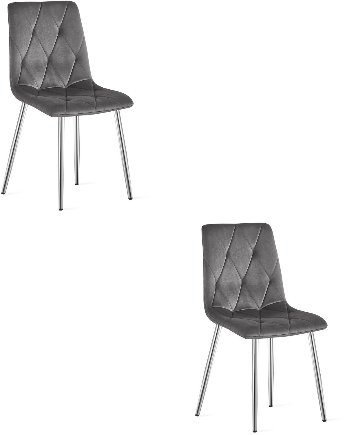LEOBERT LIBRA Eetkamerstoelen – Set van 2 – Grijs Velvet – Metalen Poten – Comfortabele Gestoffeerde Zitting – Modern Design – Velvet Stoel voor Woonkamer, Keuken en Eetkamer – Max. 110 kg per Stoel