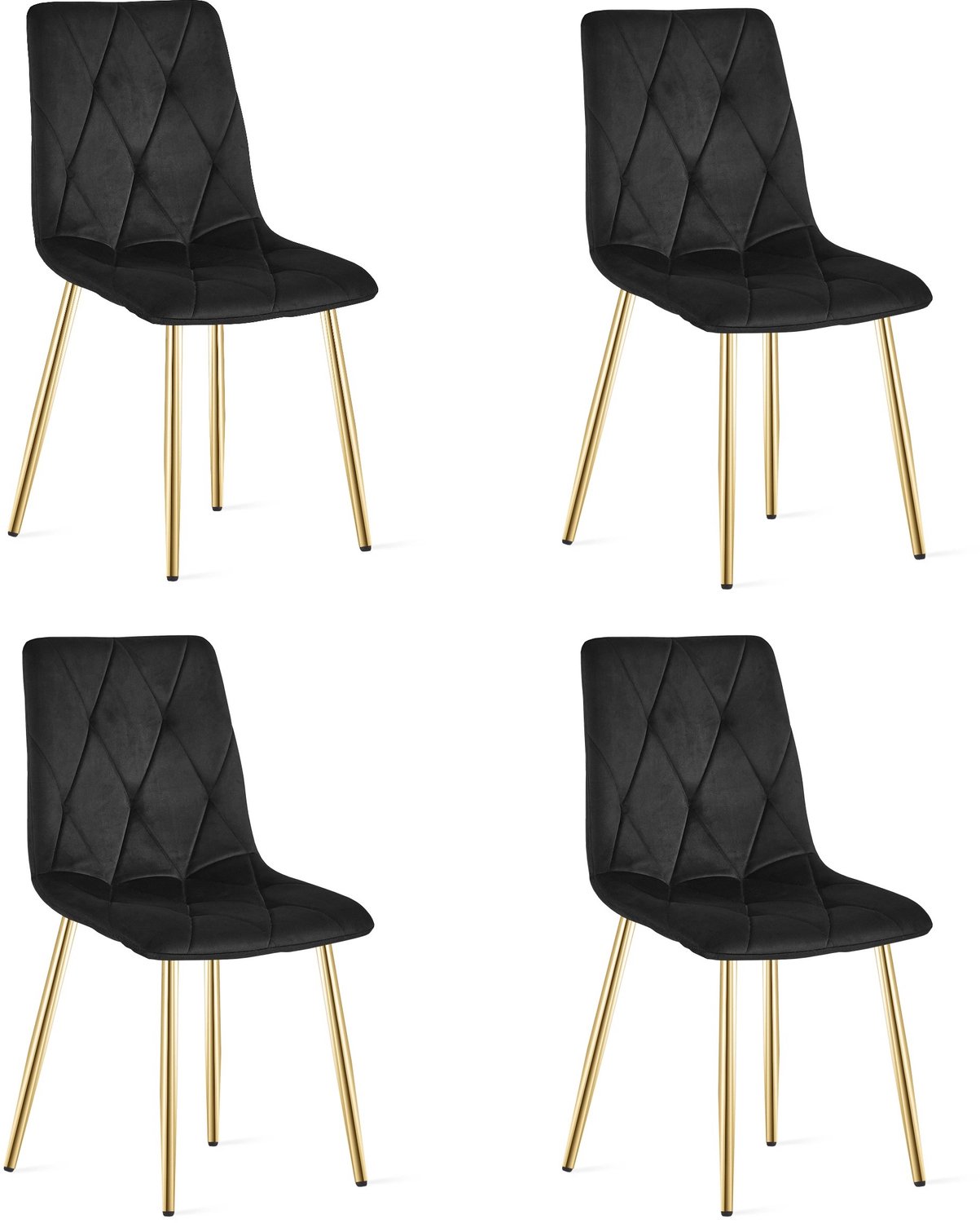 LEOBERT LIBRA Eetkamerstoelen – Set van 4 – Zwart Velvet – Goudkleurige Metalen Poten – Comfortabele Gestoffeerde Zitting – Modern Design – Velvet Stoel voor Woonkamer, Keuken en Eetkamer – Max. 110 kg per Stoel