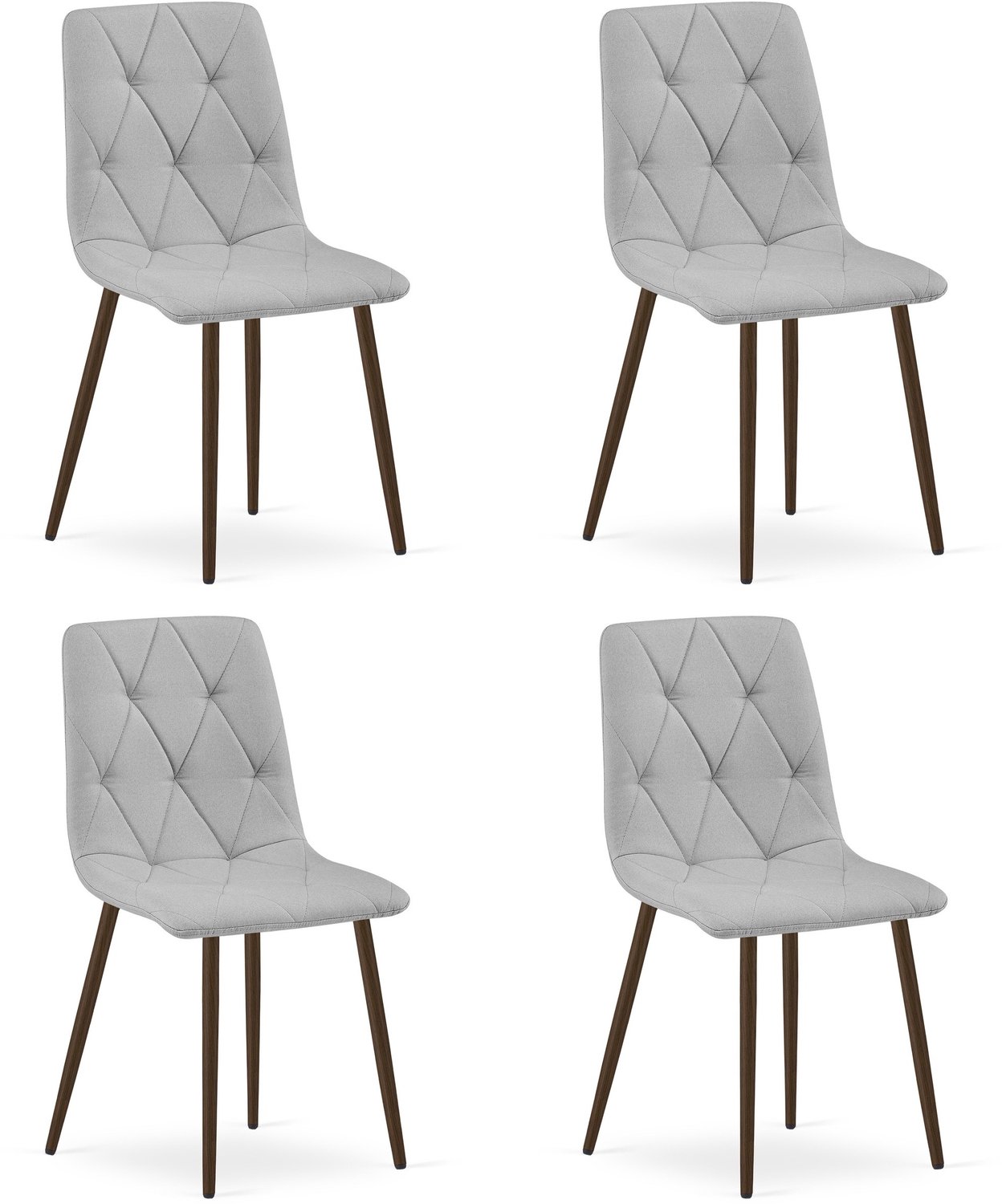 LEOBERT LIBRA Eetkamerstoelen – Set van 4 – Grijs Stof – Walnootkleurige Houten Poten – Comfortabele Gestoffeerde Zitting – Modern Design – Voor Woonkamer, Keuken en Eetkamer – Max. 110 kg per Stoel