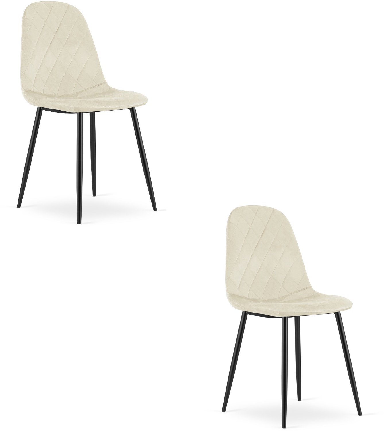 LEOBERT ASTI Eetkamerstoelen – Set van 2 – Beige Velvet – Zwarte Metalen Poten – Comfortabele Ergonomische Zitting – Modern Design – Velvet Stoel voor Woonkamer, Keuken en Eetkamer – Max. 110 kg per Stoel