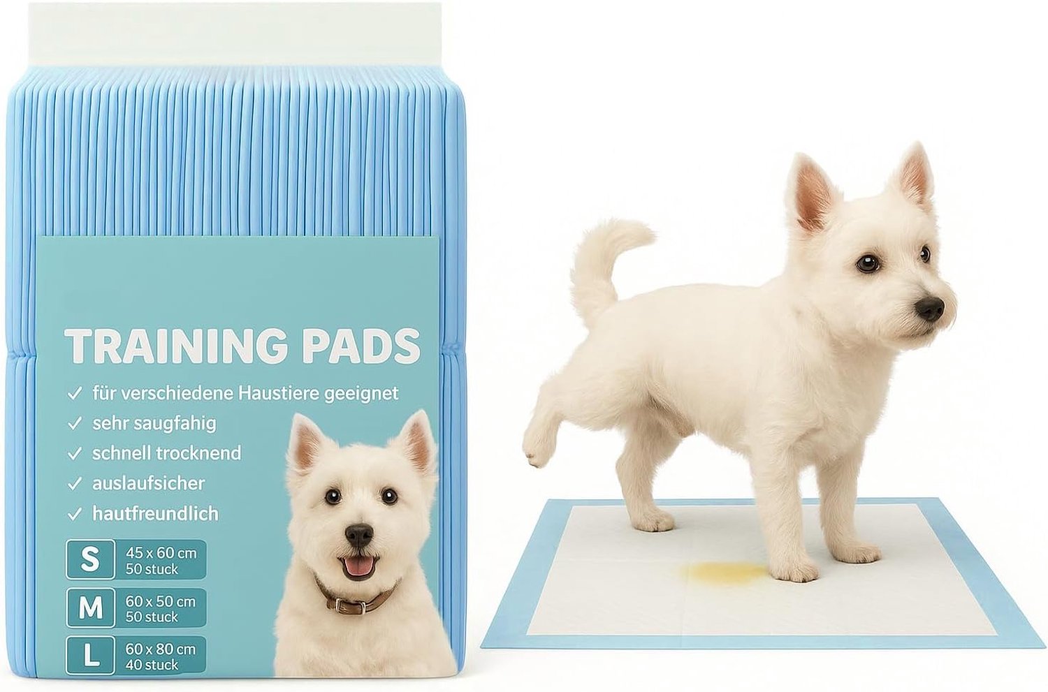 Hondentrainingspad 45 x 60 cm - 50 stuks - absorberend - ideaal voor puppy's - Vemera