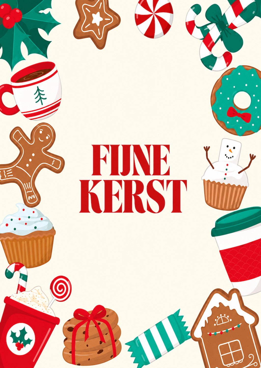 Kerstkaart Fijne Kerst met kerstlekkernijen – A6 kaart voor een vrolijke kerstgroet