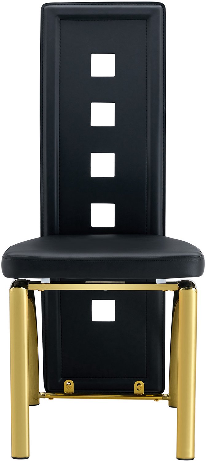 SONNENH Eetkamerstoelen set van 6 - Zwart kunstleer met open geometrische rug - Goudkleurige metalen poten