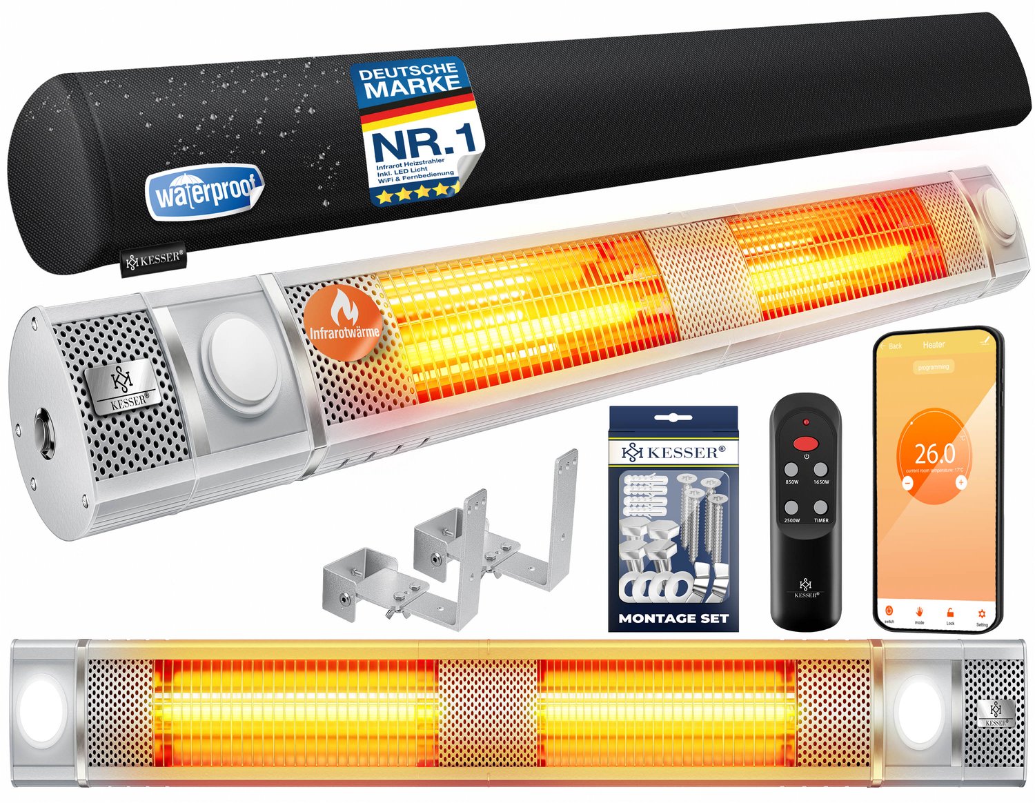 KESSER® Infrarood Heizstrahler 3000W met LED Licht en WiFi