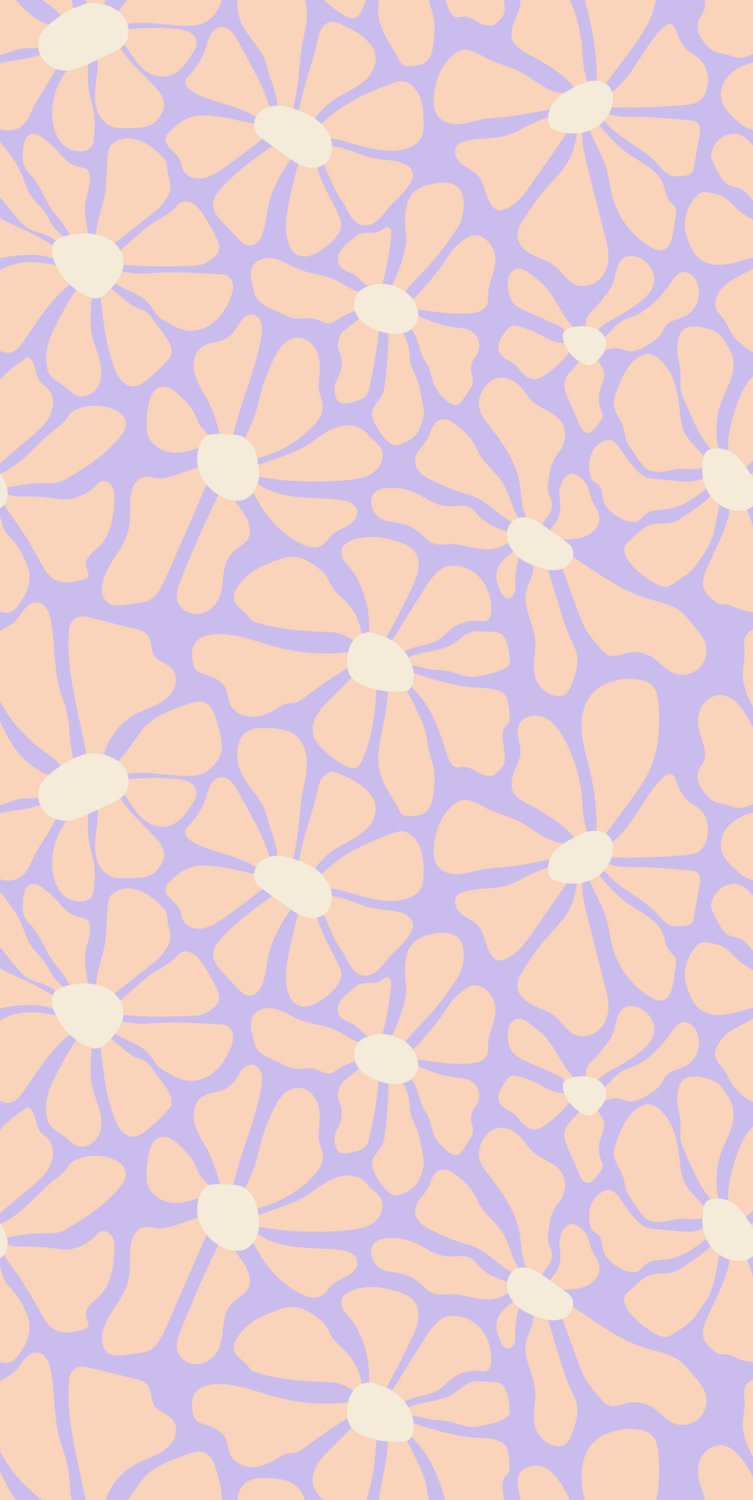 Bimago Behang – Cute Light-Beige Little Flowers - Small flowers with beige - undulating petals on a blue background – Premium Vliesbehang – 50 x 1000 cm – 5 m² – Meerkleurig – Modern Wandbehang voor Woonkamer, Slaapkamer, Kinderkamer en Kantoor