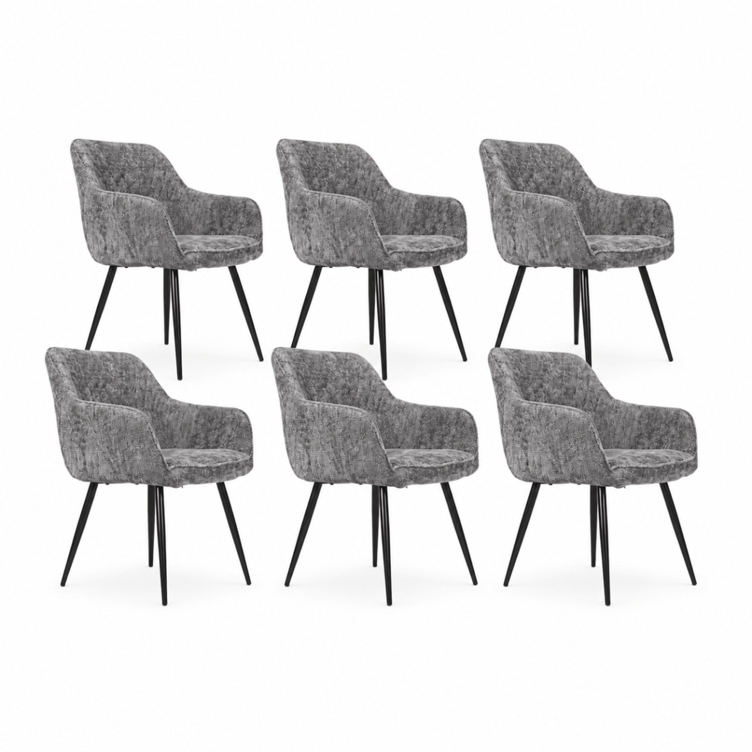 DS4U Flavio eetkamerstoel - Set van 6 - Donkergrijs - Velvet - Met armleuning