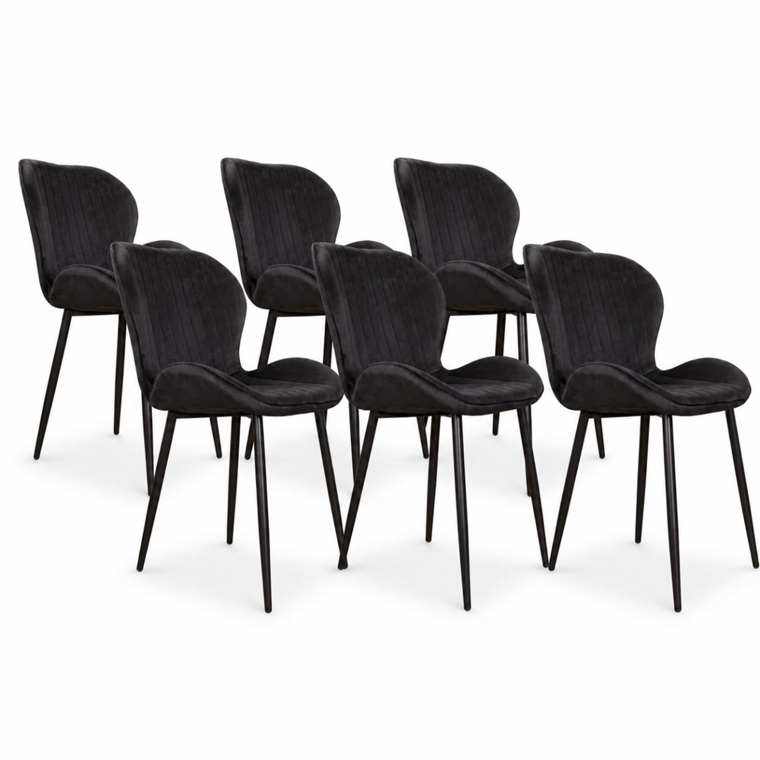 DS4U - - Giulia eetkamerstoel - Set van 6 - Zwart - Velvet - Zwart metalen poten