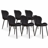 DS4U - - Giulia eetkamerstoel - Set van 6 - Zwart - Velvet - Zwart metalen poten