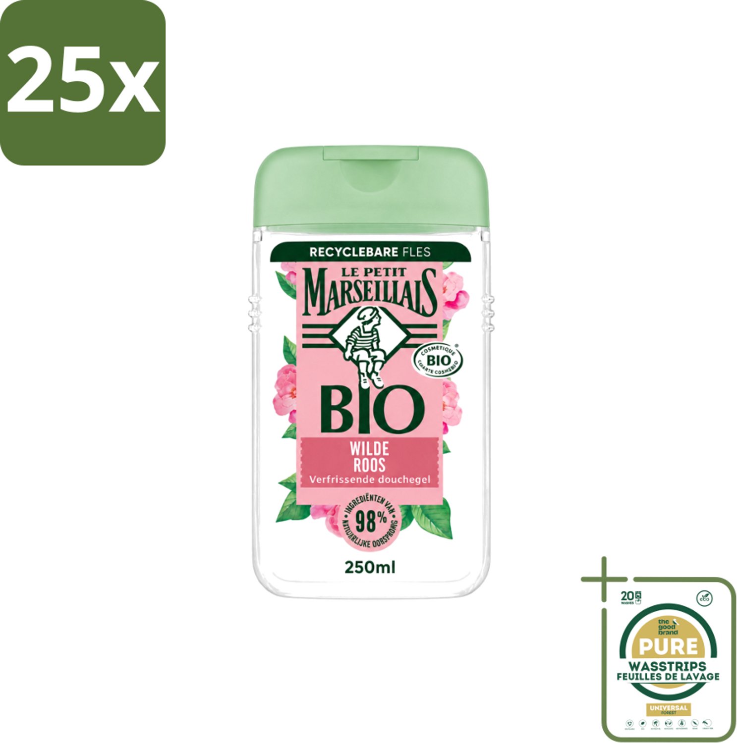 25 x Le Petit Marseillais – Douchegel – Bio Wilde Roos – Verfrissend – 250 ml - Wasstrips - Douchegel - Bio Rozenbottel - Frisse Douchegel - Natuurlijke Douchegel - Bio Douchegel