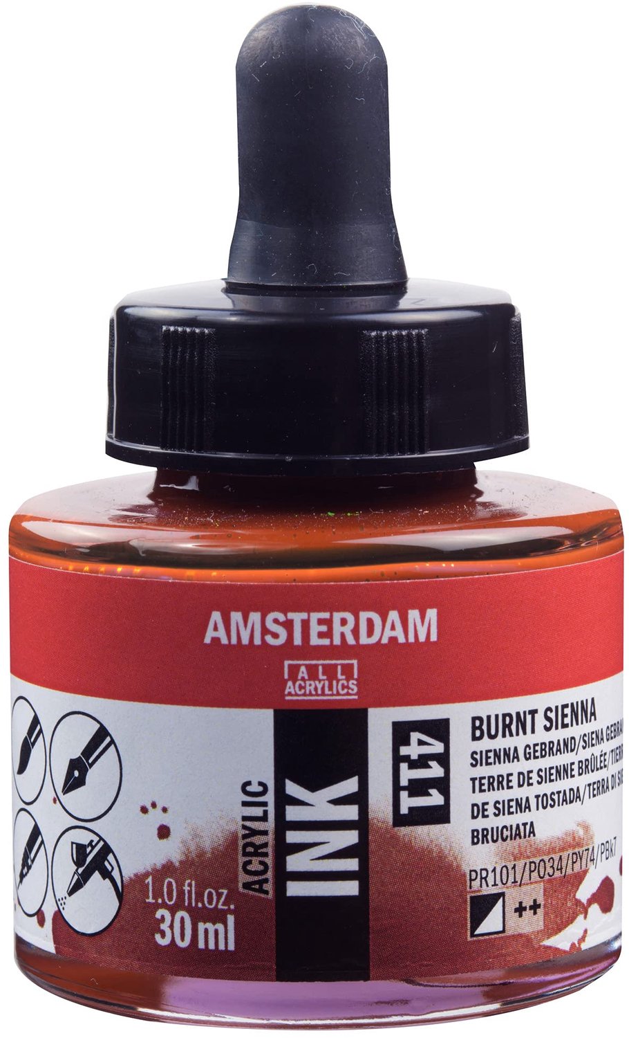 Acryl Inktfles 30 ml - Sienna Gebrand - Voor het creëren van kunst - m-winkel