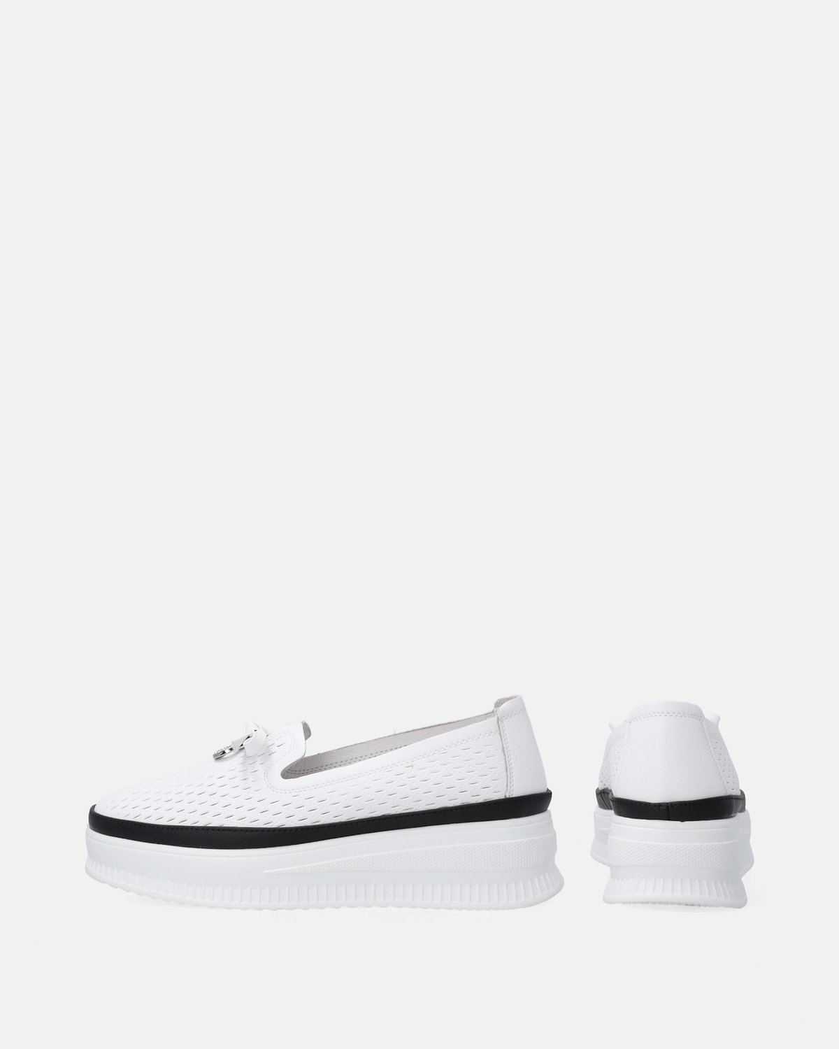 Damesmocassins - Wit leer - Strik