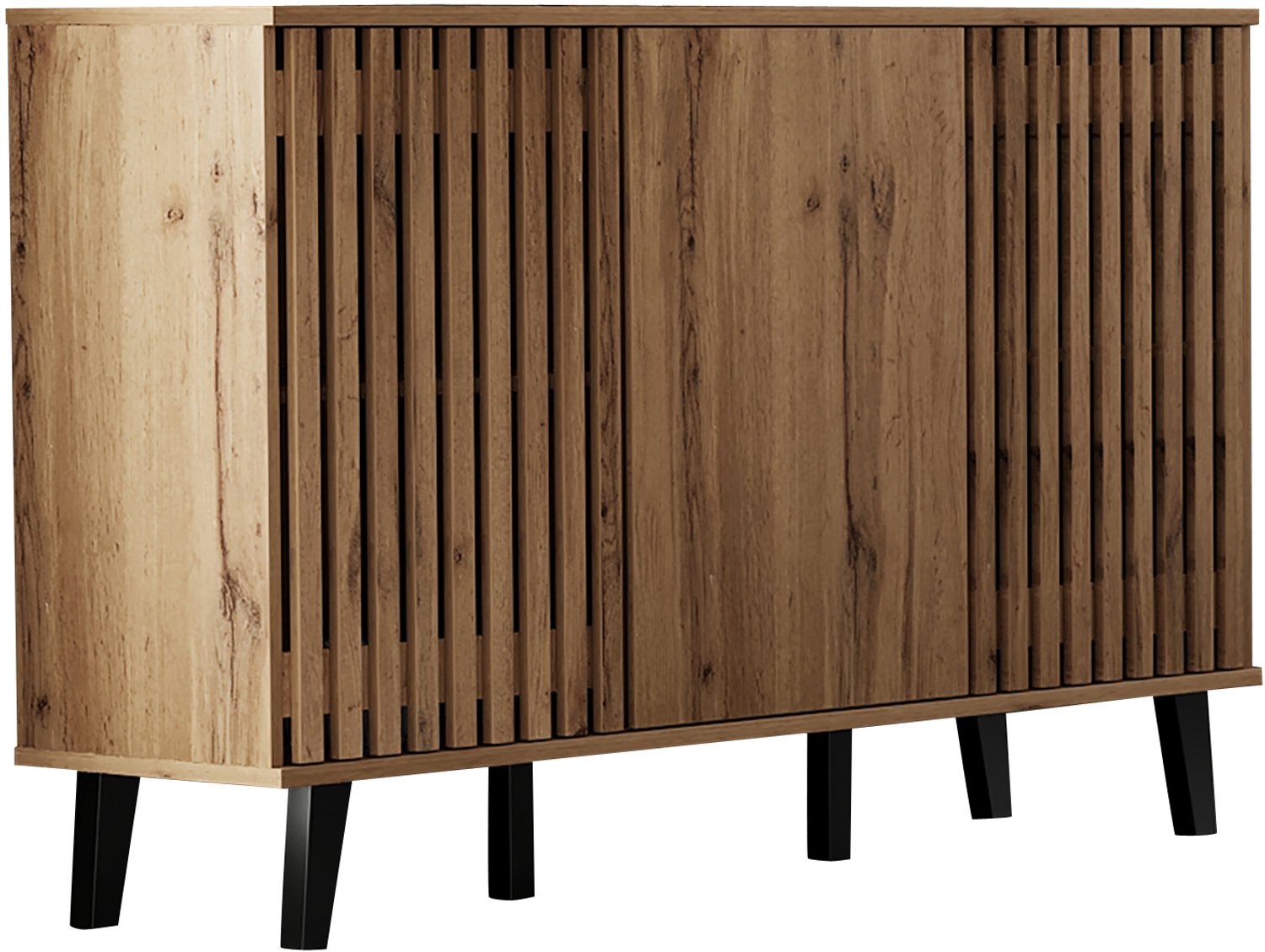 SONNENH Dressoir met 3 deuren, 6 opbergvakken en 6 voeten - Naturel houtlook - 150 x 40 x 95 cm