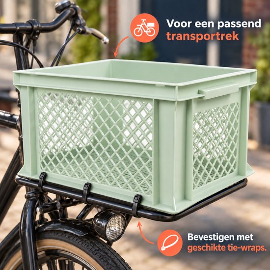 Dutch Standard Fietskrat – 26 Liter – 40 x 30 x 22 cm – Kunststof – Voor Voordrager – Groen — afbeelding 2