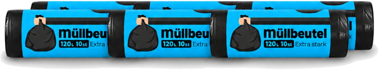 6 x Deluxe - Vuilzakken - Stevig & Ruim - 10 Vuilniszakken - 120L - Voordeelverpakking - 6 stuks