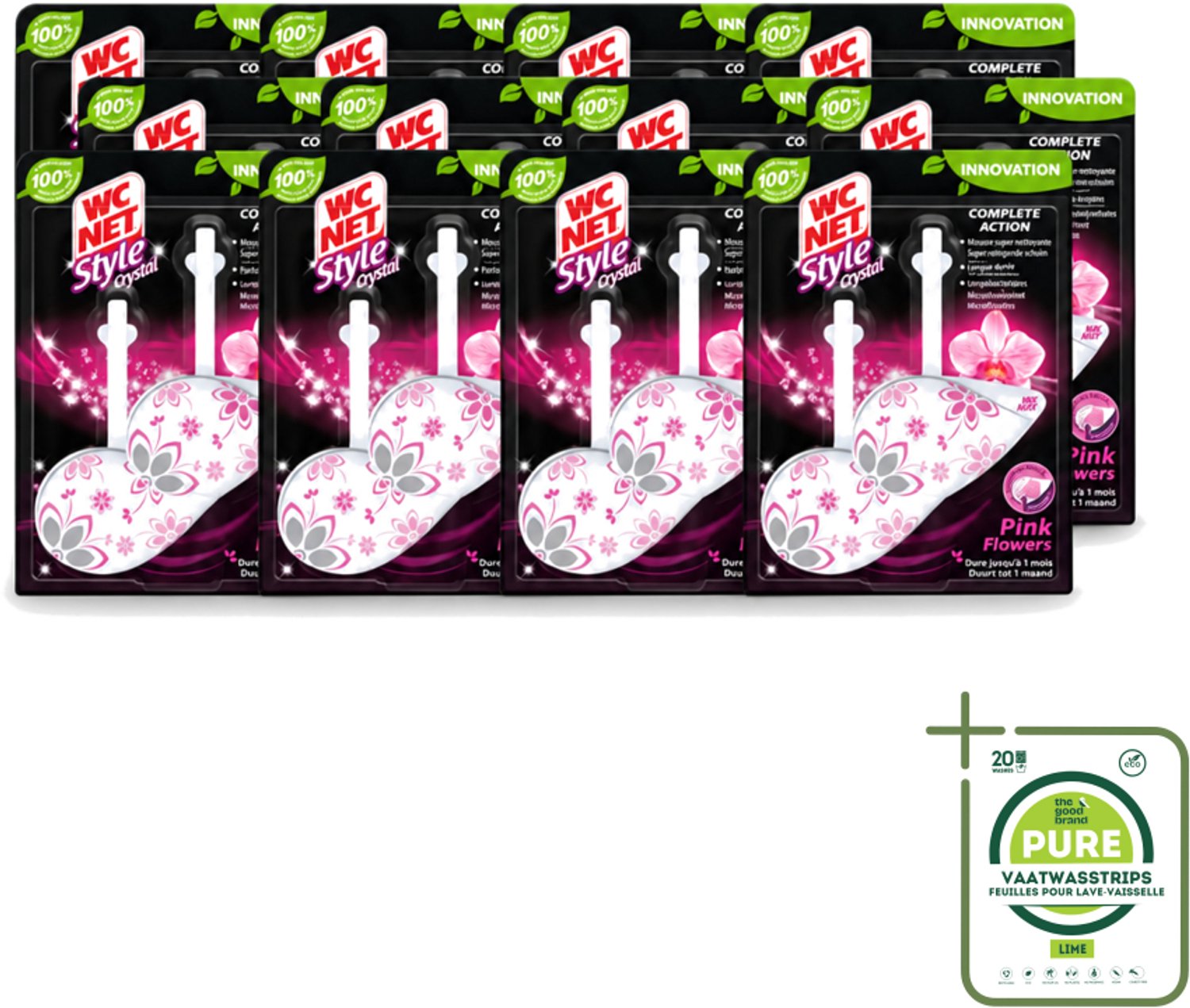 12 x WC Net - Toiletblok - Frisse Bloemen - 2 Blokjes - Grootverpakking - Vaatwasstrips - WC Net - Toilet Net - Toilet Blok - Hygiëne - Frisse Geur