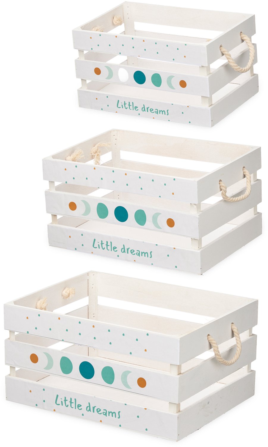 Giftdecor - Witte houten kisten met handvatten MOON, 3 stuks