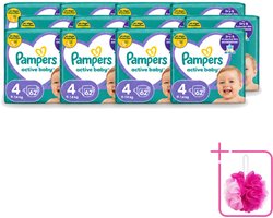 12 x Pampers – Luiers – Active Baby Maat 4 (9-14 kg) – 62 Luiers - Bulkverpakking - Luiers voor baby - Douchemop - Droge luiers