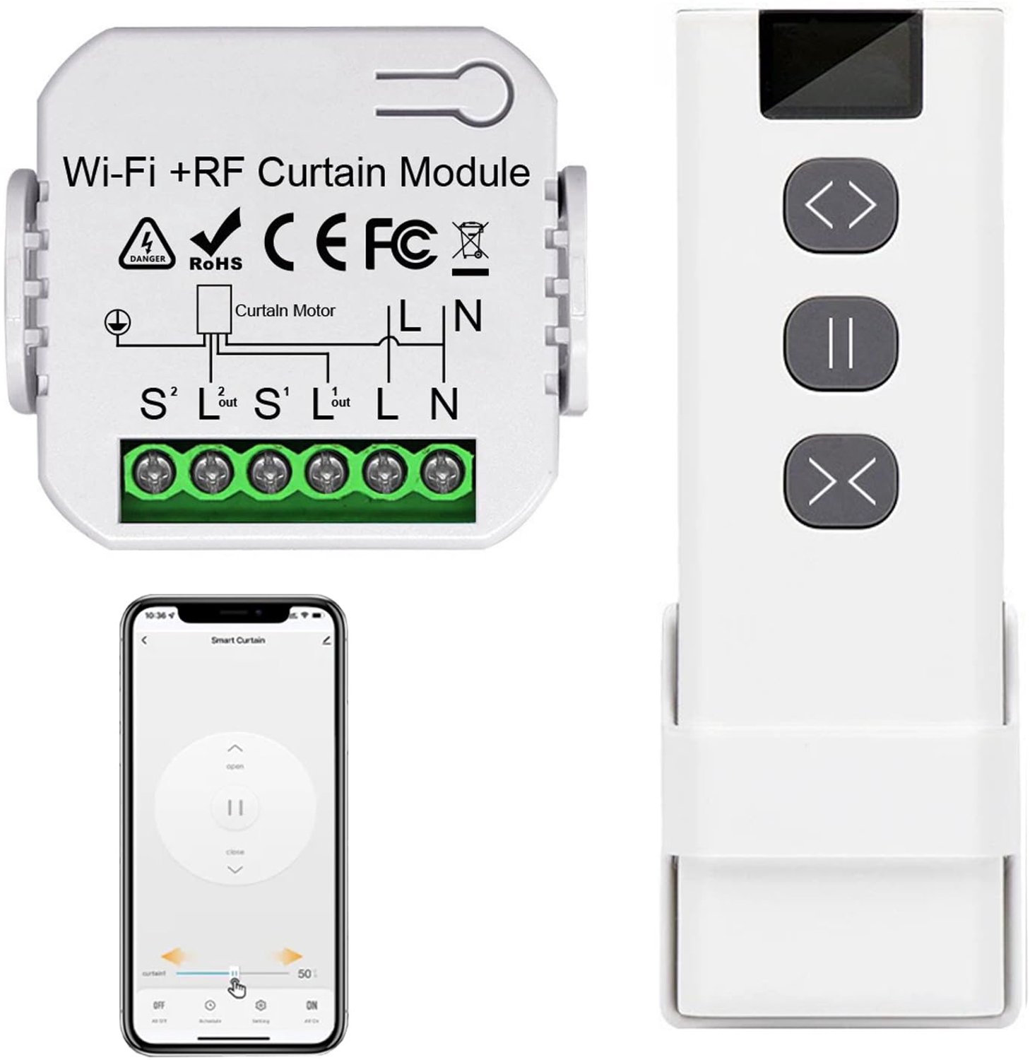 Wireless Smart Shutter Control - WiFi + RF 433MHz - Voice Control met Alexa/Google Home - Bedien je rolluiken eenvoudig - m-winkel