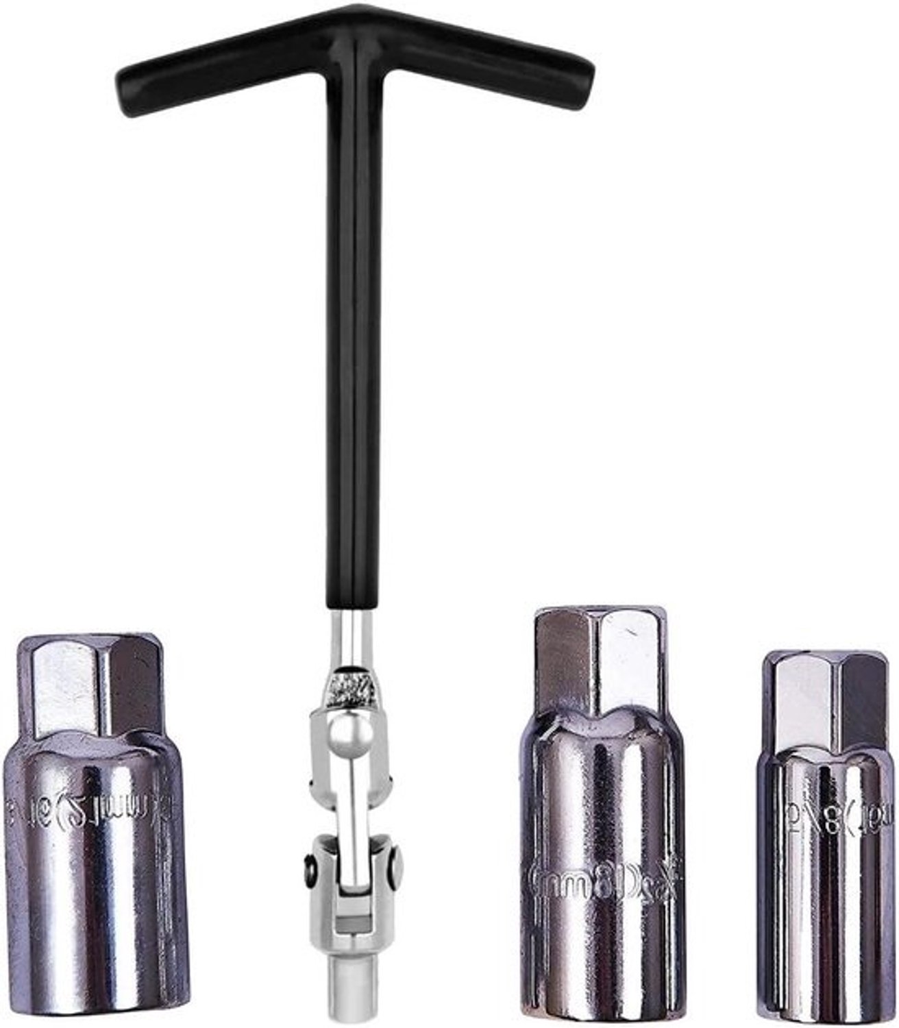 Bougiesleutelset - T-barsleutel - Motoronderhoud - Flexibele kop - 16 18 21 mm - Zilver