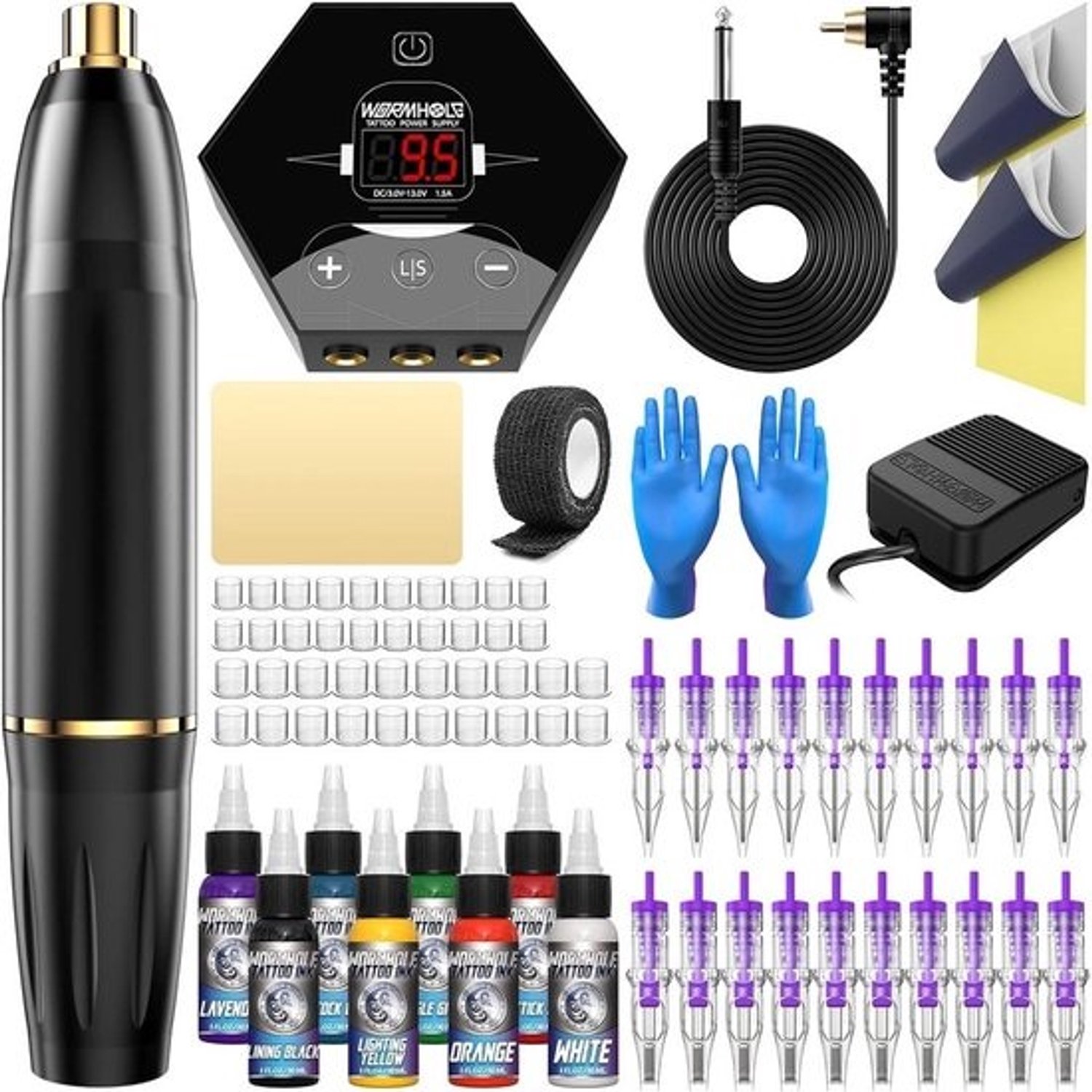 Tattoo Machine met accessoires - Tattoo Machines - Tattoo-set met inkt en naalden - Tattoo-kit - Voor professionals en beginners - Topkwaliteit - Zwart met gouden detail