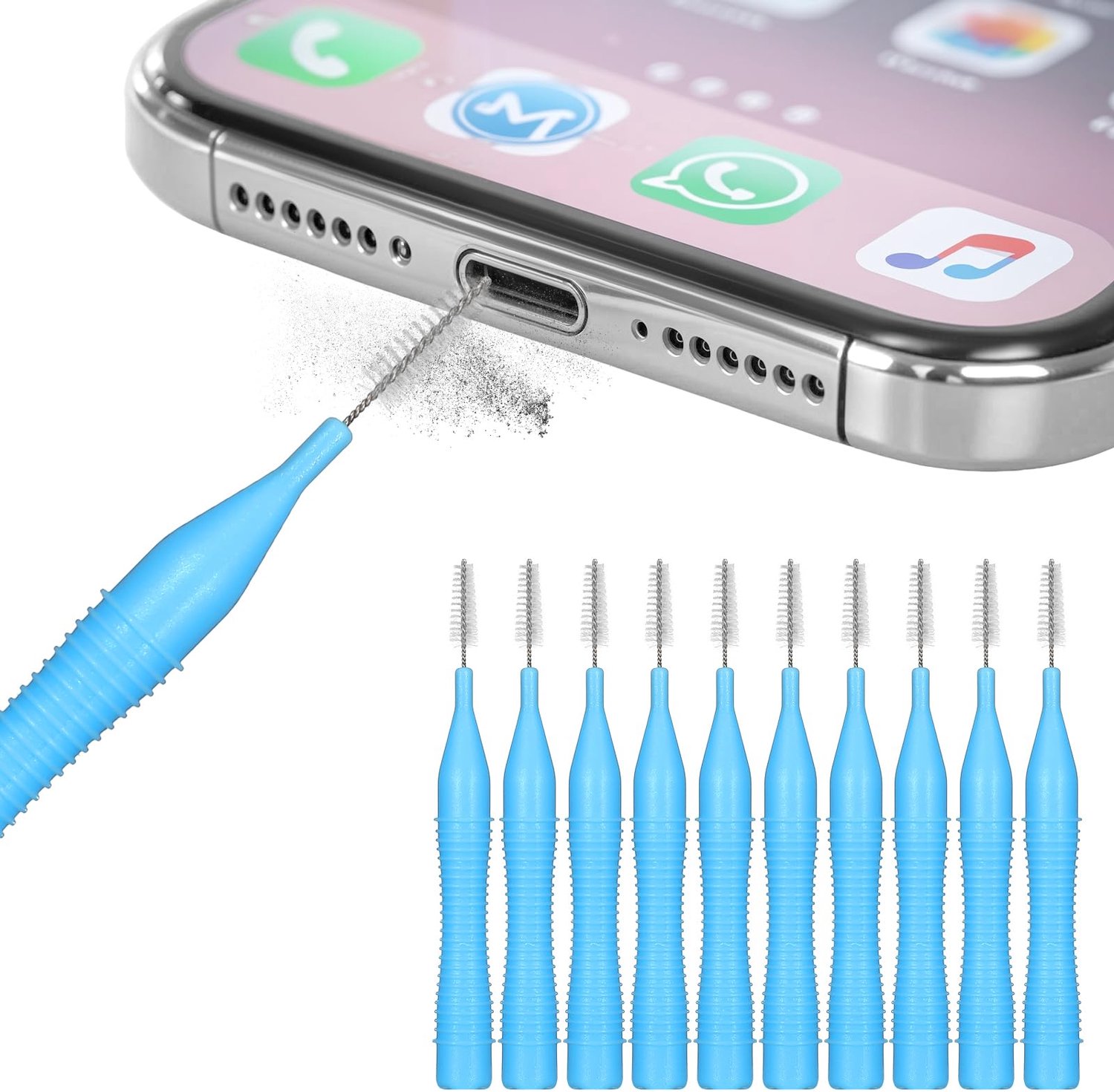 Telefoon Schoonmaakset - Mini Reinigingsborstels voor Luidspreker en Oplaadpoort - Stof- en Vuilverwijderaar - Multifunctioneel - Set van 10