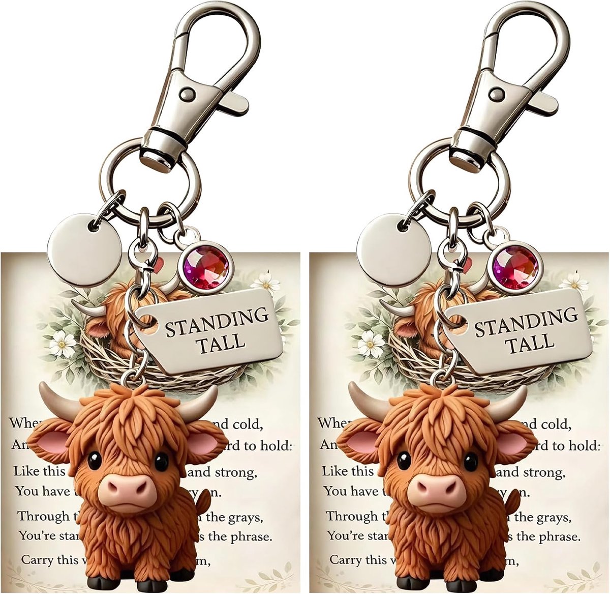 2 stuks sleutelhangers koe hooglandrunder, van acryl, realistisch motiefontwerp, charmante look, voor tas- en - ShopVlot