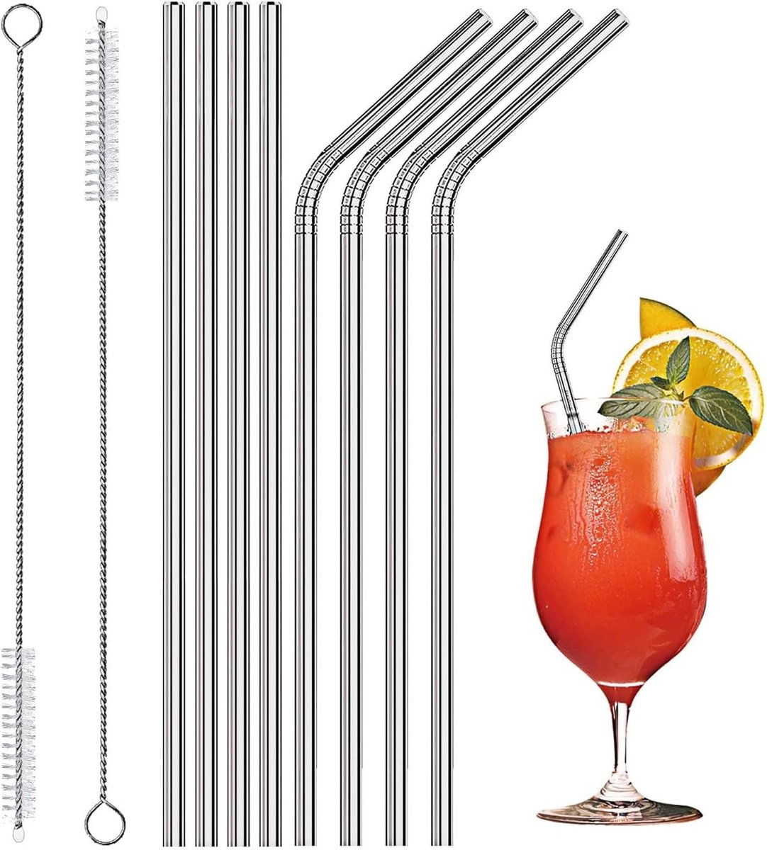 8 Straws, 2 Tube Brushes, Metal Straws, Reusable, for Drinks, Reusable Metal Straws for Drinking, Reusable Straw Set - ShopVlot