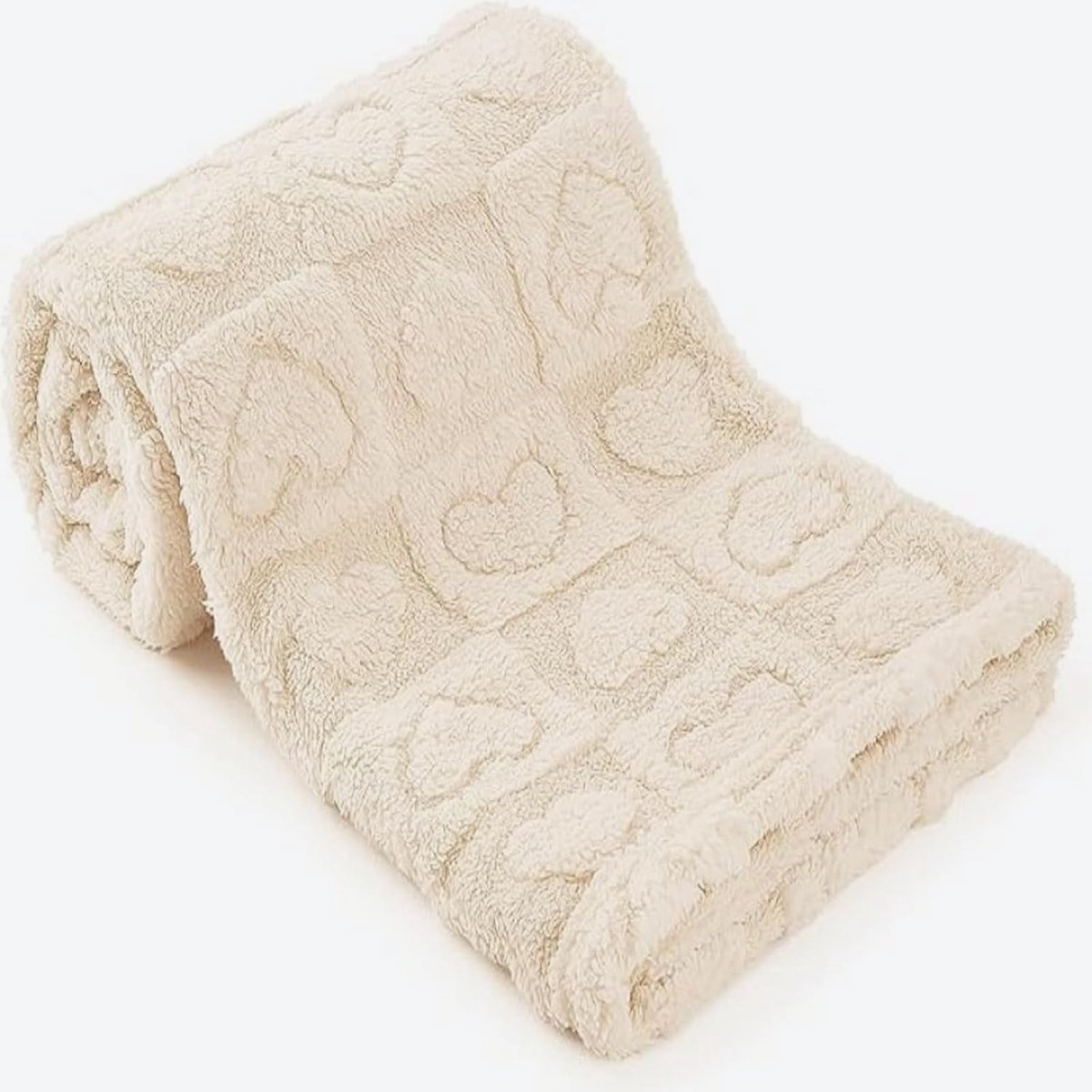 Zachte Fluffy Dekentje 76x102 cm Beige met Witte Hart, Perfect voor Sofa, Auto en Reizen - Ideaal Cadeau voor Huisdieren en Katten
