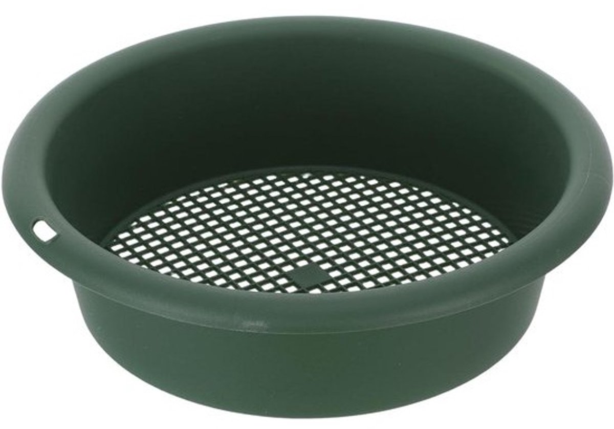 Tuinzeef - plastic - Grindzeef - compostzeef - Voor het zeven - van grond - Ergonomisch handvat - 31 x 31 x 8.5 cm - Groen