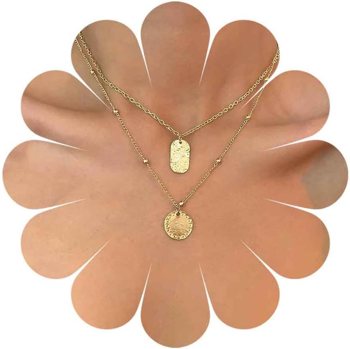 Halsketting met lagen en geslagen schijven - gouden schijf - vierkante ketting - elegant accessoire voor vrouwen - ShopVlot