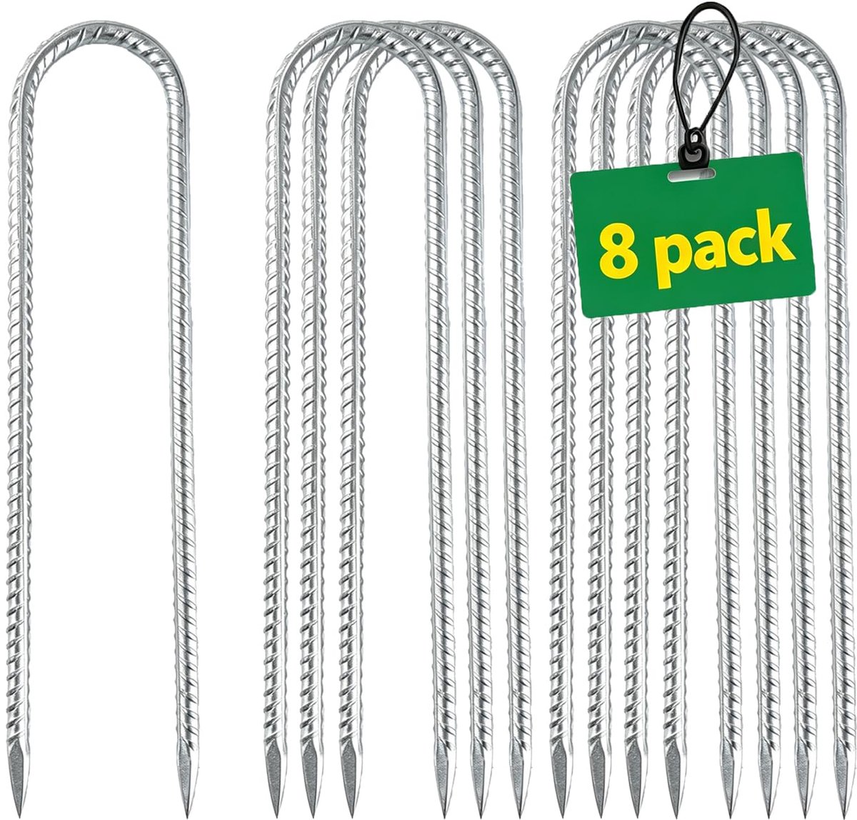 Tentharingen metaal Heavy Duty, 8 Pack 30 cm gegalvaniseerde U-vorm wapening stakes - ShopVlot