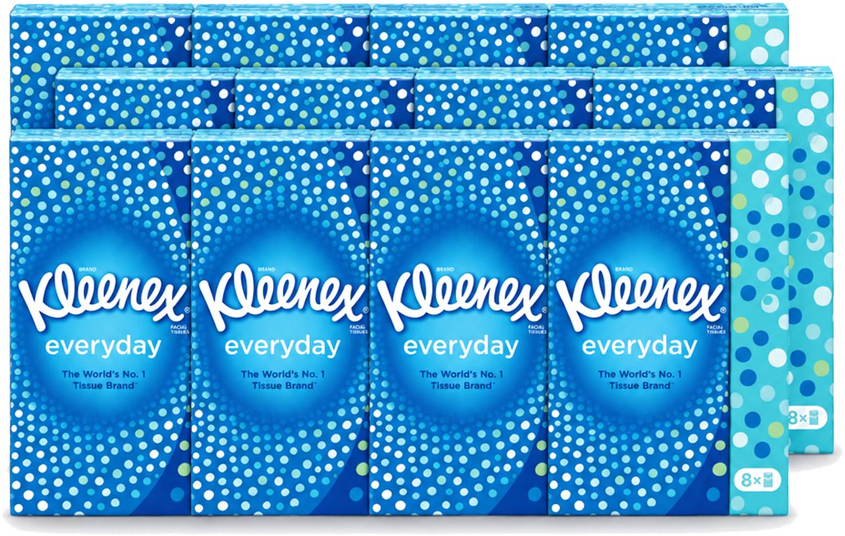 12 x Kleenex - Zakdoekjes - Everyday - 8 Pakjes Zakdoekjes - Voordeelverpakking - 12 stuks