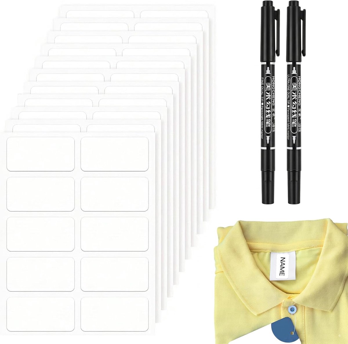 50 etiketten voor kleding, strijkvrij, waterdicht, gepersonaliseerde zelfklevende etiketten voor kinderkleding - ShopVlot