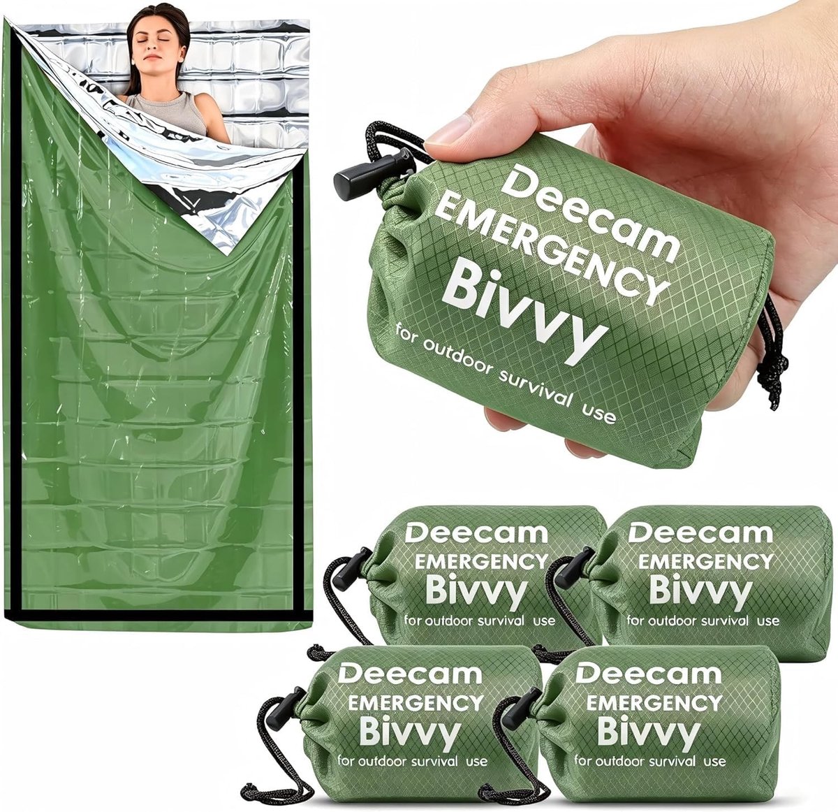 Nooddeken voor Overleving - Thermische Slaapzak en Aluminium Dekentje voor Kamperen, Wandelen en Trekking (4 Groen)