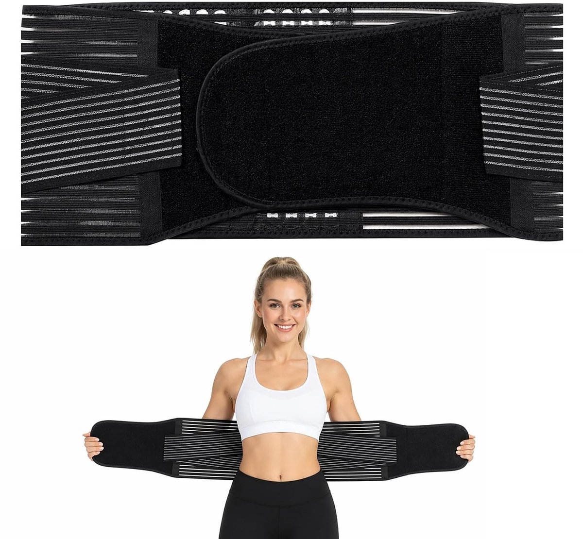 Ademend Compressie Niergordel voor Lumbale Ondersteuning bij Gewichtheffen, Fitness en Werk, Zwart, L (110 x 20 cm) - Ideaal voor Rugpijn, Stabiliteit en Comfort