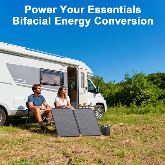 MHPOWOS 220W Vouwbaar bifaciale Zonnepaneel, Monokristallijn ETFE Zonnecollector, IP68 Waterdicht, Draagbaar Zonnepaneel voor Camping, Camper en Noodstroomvoorziening — afbeelding 4