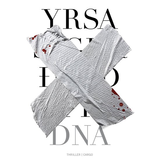 Grijze tape met bloedvlekken gekruist over de tekst "YRSA DNA".