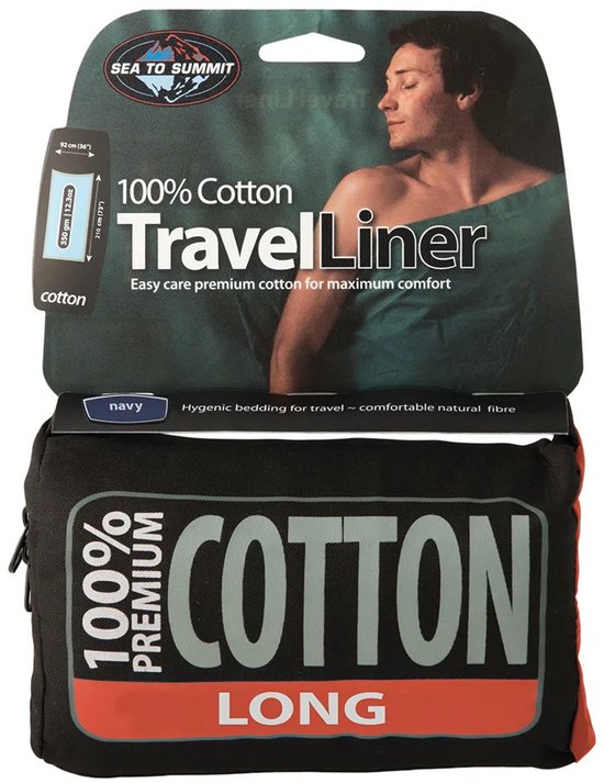 Sea to Summit - Premium Cotton Liner - Lakenzak - Katoen - Oceaan Blauw - Recht model lang — afbeelding 3